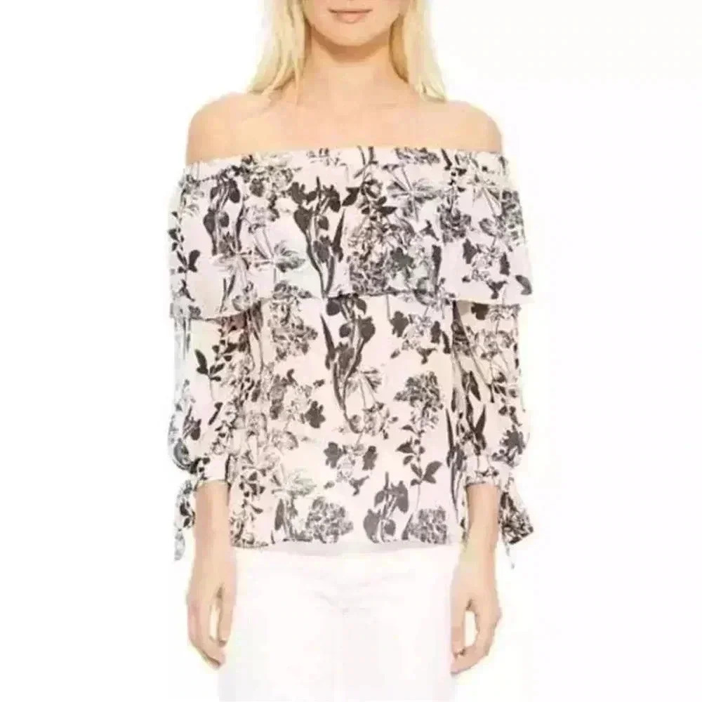 Parker Mandy Blouse Off the Shoulder SILK Blouse Pearl Paradise Women’s Size XS